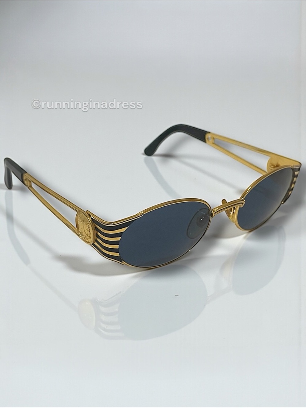 Vintage Fendi FS 300 Sunglasses Gold Black Oval Roman Coin Safety Pin 90s ODB - Picture 9 of 16